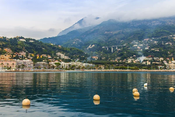 Menton , France , October 15, 2013 . View of the city and waterfront from the sea — Stock Photo, Image