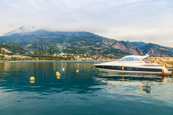 Menton , France , October 15, 2013 . View of the city and waterfront from the sea — Stock Photo, Image