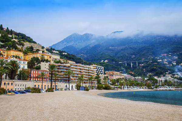 Menton , France , October 15, 2013 . View of the city and waterfront from the sea — Stock Photo, Image