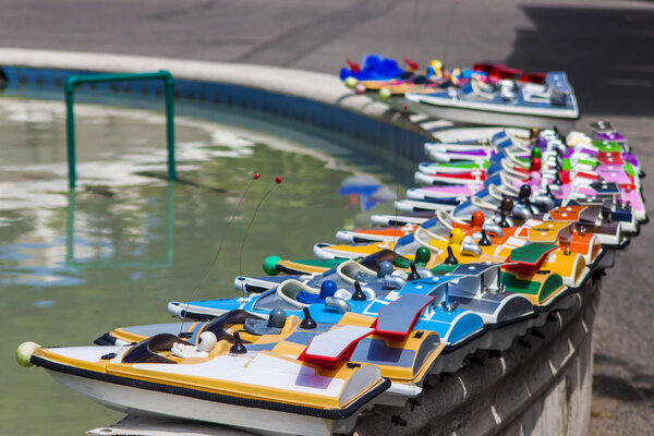 Cannes, France, July 1, 2011. TOURIST ATTRACTION: RC boats near the pool