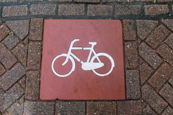 Amsterdam, Nederland. pad aanwijzing voor fietsers op de stad straat — Stockfoto