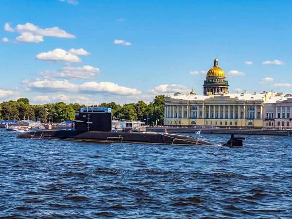 Petersburg Russia July 2021 View Neva River Embankment War Submarine — Stock Photo, Image