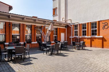 Zelenogradsk, Rusya, 28 Haziran 2023. Geleneksel kentsel gelişim alanında tipik mimari topluluk