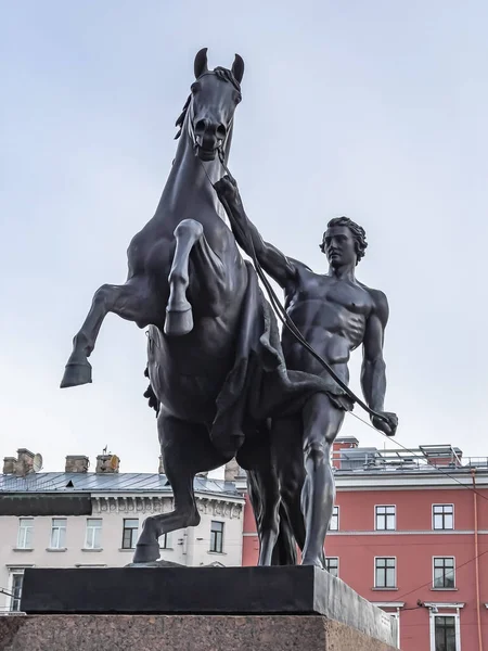 Petersburg Russia November 2021 View Horse Sculpture Klodt Bridge Fontanka — Stock Photo, Image