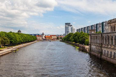 Kaliningrad, Rusya, 28 Haziran 2021. Pregolya nehir seti. Kant adasının manzarası