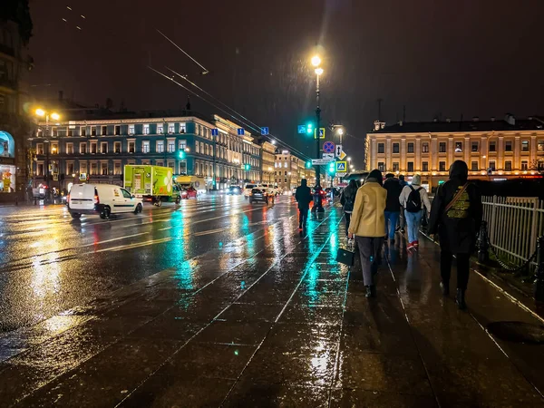 Petrohrad Rusko Října 2021 Město Večerních Hodinách Nevsky Avenu — Stock fotografie