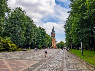 Kaliningrad, Rusya, 28 Haziran 2021. Uzaktan Kant ve Katedral adasının manzarası