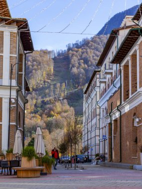 krasnaya polyana, Russia, October 20, 2021. View of the central part of town Esto Sadok