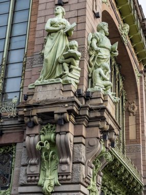 Saint Petersburg, Russia, November 7, 2021. Nevsky prospect is the main street of the city. Fragment of facade of House of the Eliseev Brothers Trade Association