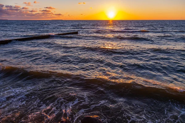 Sea Landscape Surfline Waves Foam Sunset Time Nature Background — Fotografia de Stock
