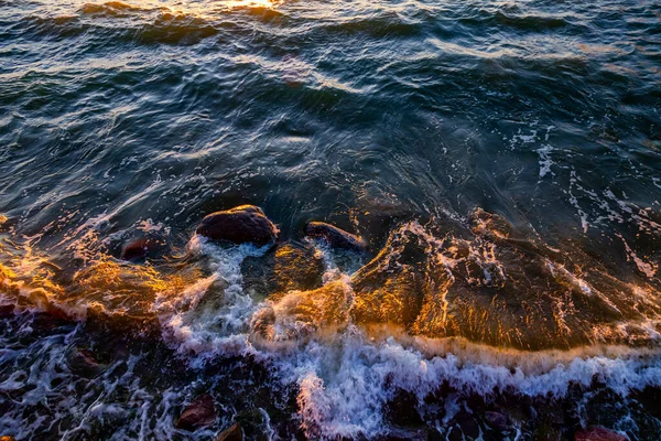 Sea Landscape Surfline Waves Foam Sunset Time Nature Background — Fotografia de Stock