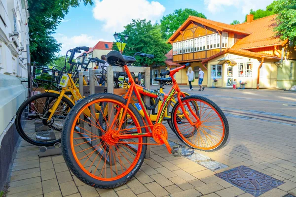 Zelenogradsk Russia June 2021 Architectural Ensemble Kurortniy Avenue Bike Rental — Stock Photo, Image