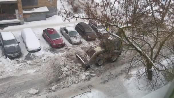 Pushkino Rusia Febrero 2022 Paisaje Urbano Invernal Eliminación Nieve Una — Vídeos de Stock