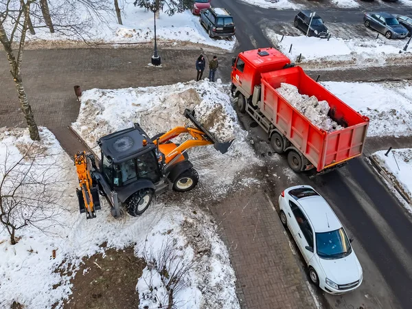 Pushkino Russia February 2022 Winter Cityscape Snow Removal City Street — Stock Photo, Image