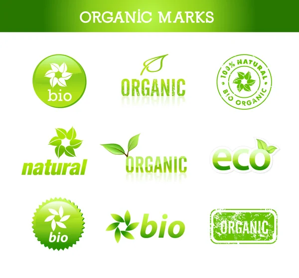 Iconos verdes e insignias — Vector de stock