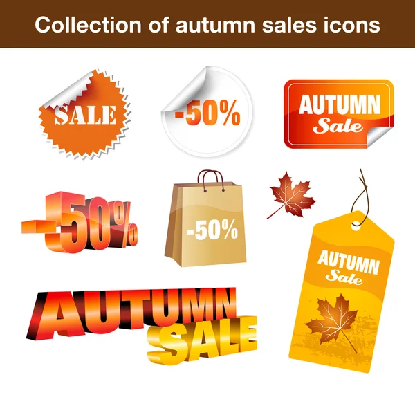 Συλλογή από αυτοκόλλητα για φθινόπωρο πωλήσεων — Διανυσματικό Αρχείο