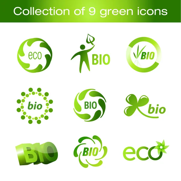 Collection of green icons — Stock Vector