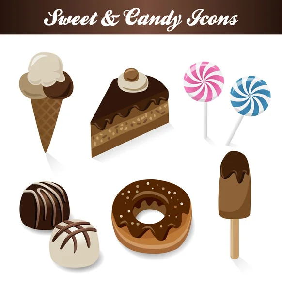 Collection d'icônes aux bonbons au chocolat — Image vectorielle