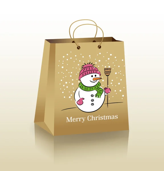 Christmas bag with a cheerful snowman — Stock Vector