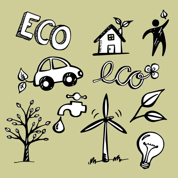 Doodles ecológicos — Vetor de Stock