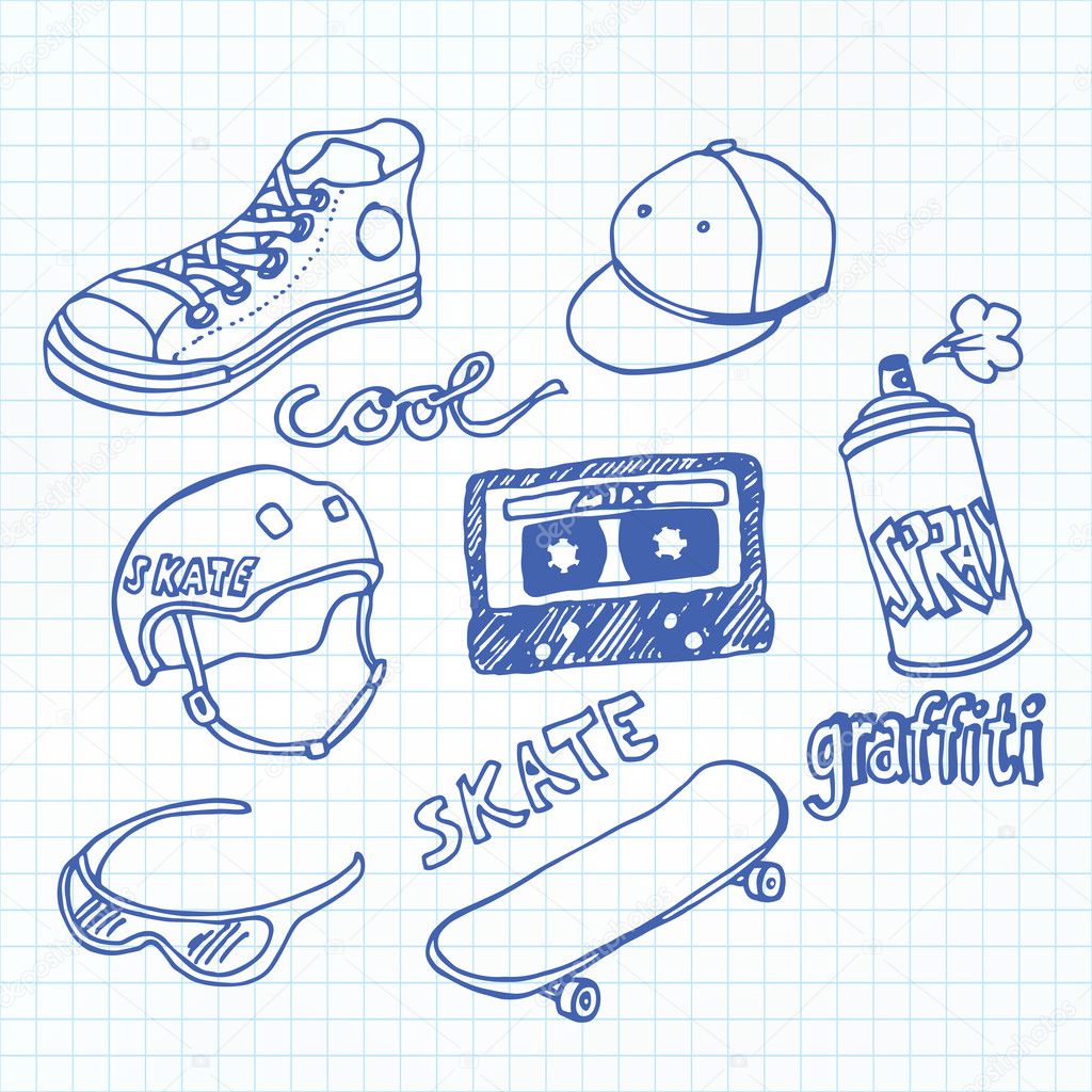 Vector Skateboarding Doodles