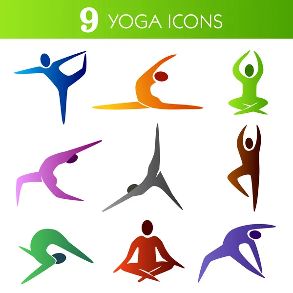 Nove icone di yoga — Vettoriale Stock