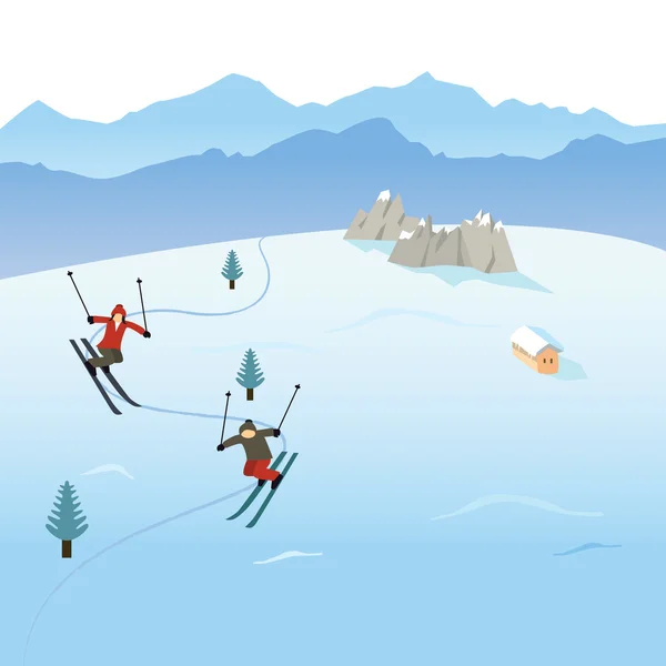 Skiers In The Mountains — Stock Vector