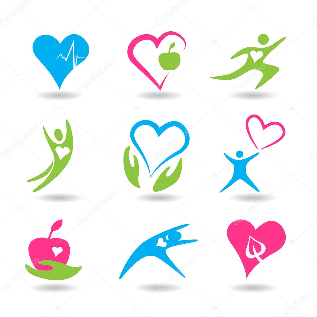 Nine icons symbolizing healthy hearts.
