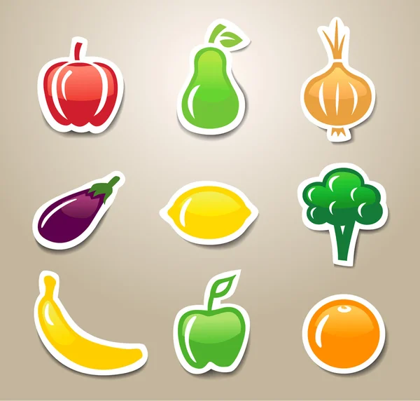 Pegatinas de frutas y verduras — Archivo Imágenes Vectoriales