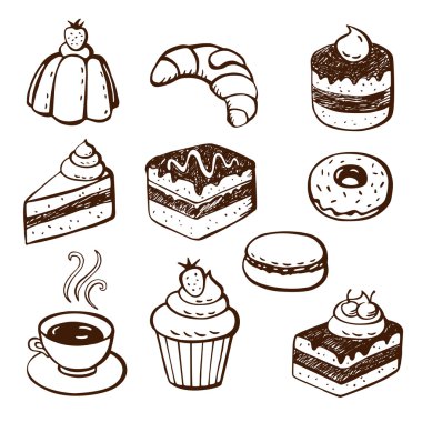 Collection of cake and bakery doodles clipart