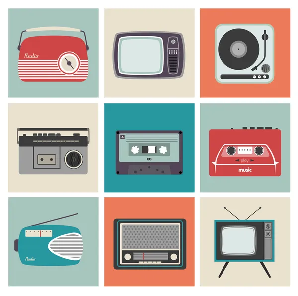 Radio Retro, TV y Otros Equipos Electrónicos — Archivo Imágenes Vectoriales