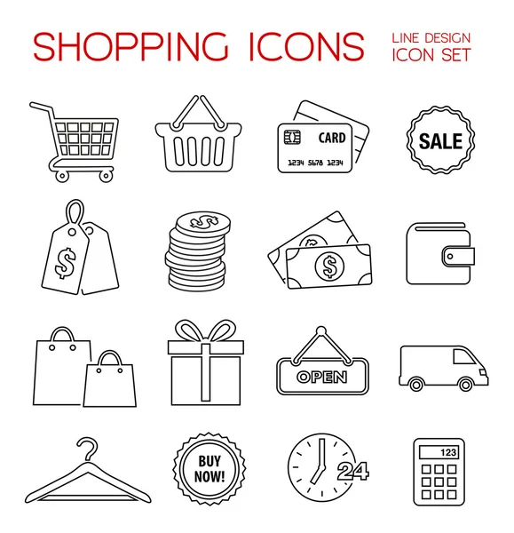 Ícones de compras - Estilo de design de linha fina —  Vetores de Stock