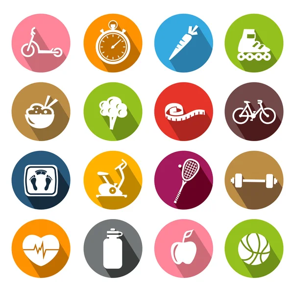 Iconos de estilo de vida saludable - Diseño plano — Vector de stock