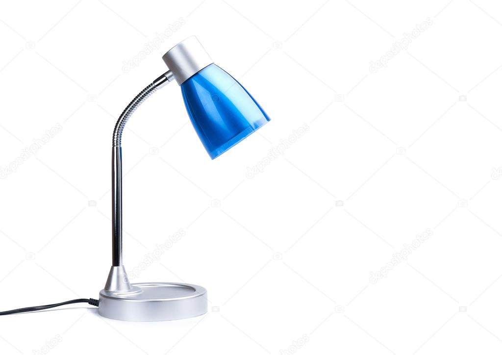 Blue desk lamp on white background. Isolated with clipping path