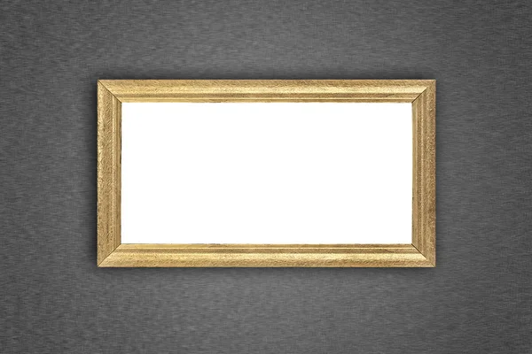 Gold picture frame at the metal wall with clipping path — Stock Photo, Image