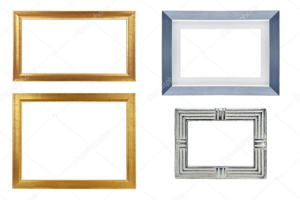 Set of golden and silver frame isolated on white background with clipping path