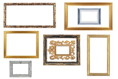 izole kırpma yolu ile beyaz zemin üzerinde altın ve gümüş çerçeve kümesi