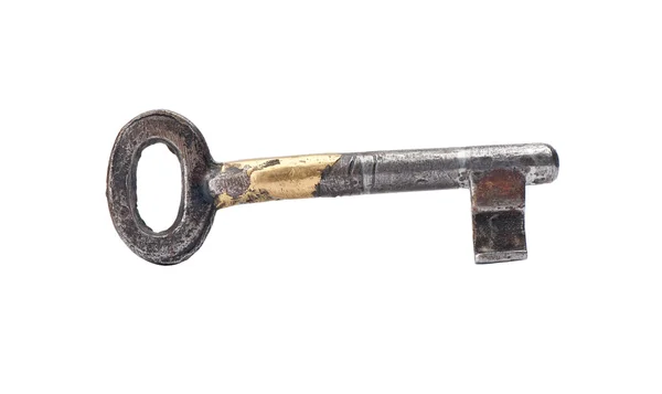 Старий ключ ізольовано на білому тлі — стокове фото