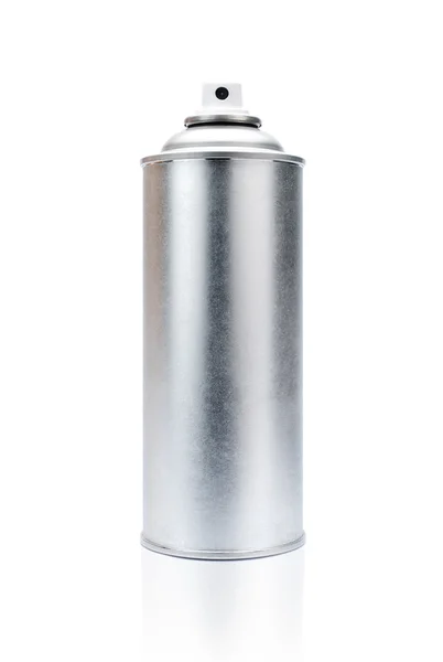 Spray de alumínio em branco pode isolado no fundo branco — Fotografia de Stock