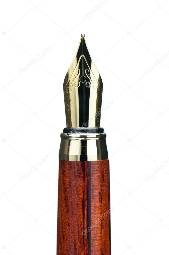 gold fountain pen nib isolated on white background