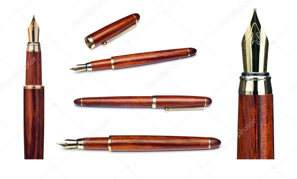 set of gold fountain pen nib isolated on white background