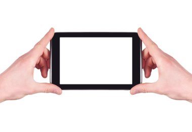 boş dijital tablet ile kopya alanı ve ekran kırpma yolunu tutan eller