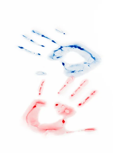 Синьо-червоний відбиток руки — стокове фото