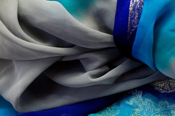 Blue and silver satin textile — Stock Photo, Image