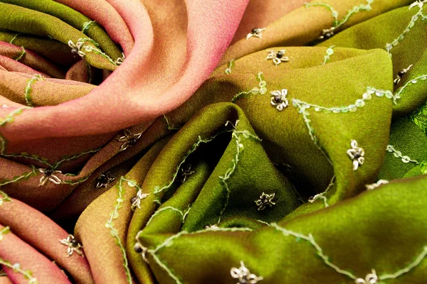 Růžové a zelené satén textil — Stock fotografie