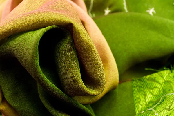 Pink and green satin textile — Stock Photo, Image