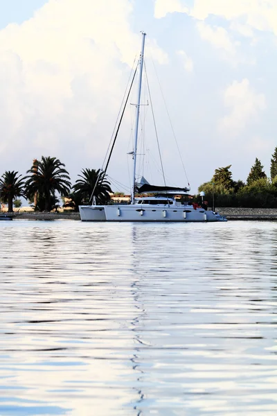 Witte jachten op een anker in de haven van — Stockfoto