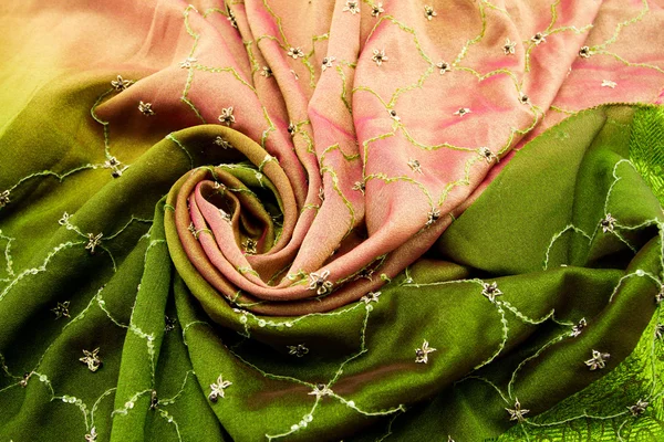 Têxtil de cetim rosa e verde — Fotografia de Stock
