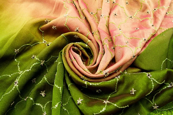 Rosa och grön satin textil — Stockfoto