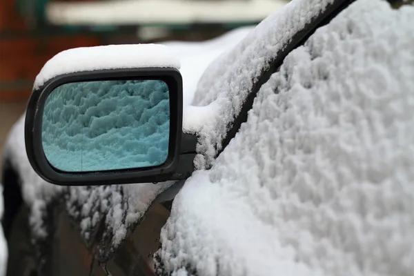 Snowy car from the mirror — Stock Photo, Image
